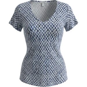 Lane Bryant Blue White Ikat Diamond Print V-Neck‎ Short Sleeve Top 26/28L